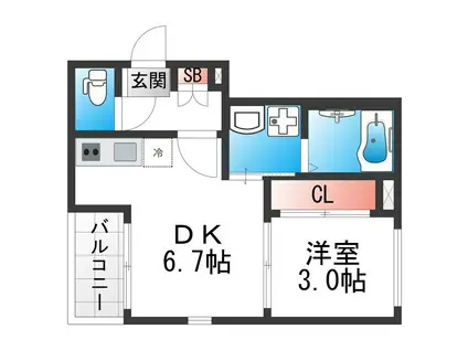 ハーモニーテラス巽西(1DK/1階)の間取り写真