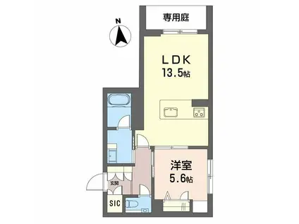 ベレオ伊勢山(1LDK/1階)の間取り写真