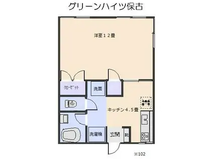 グリーンハイツ保古(1K/1階)の間取り写真