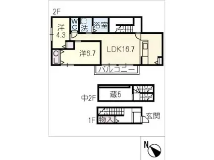 ZELKOVA(2LDK/2階)の間取り写真