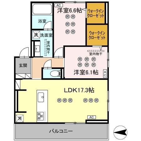 DーROOM本城東 B棟(2LDK/3階)の間取り写真