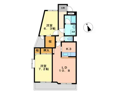 シークハイム弐番館(2LDK/3階)の間取り写真