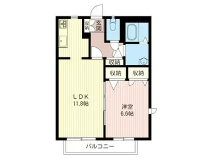 NEW CANAL II D棟(1LDK/2階)の間取り写真