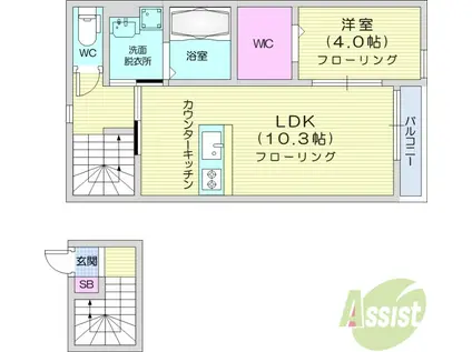 ハドルハシヌマ(1LDK/2階)の間取り写真
