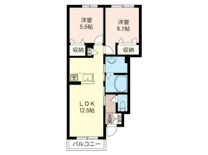 アビタシオンII(2LDK/1階)の間取り写真