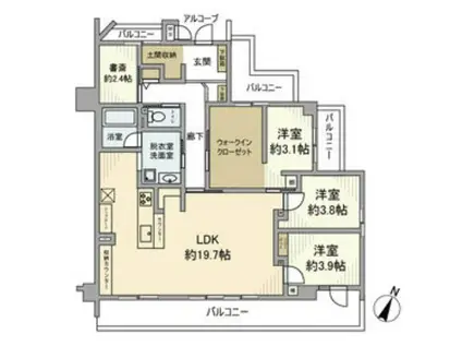 ファミールグラン四ツ谷通(3LDK/3階)の間取り写真