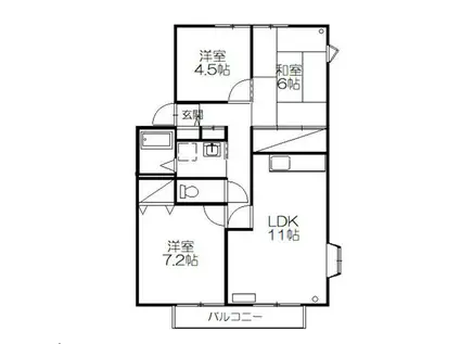 サンビレッジ南富ケ丘 A(3LDK/2階)の間取り写真