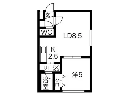 ラフィネ麻生(1LDK/1階)の間取り写真