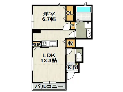 テラス・ド・グリュII(1LDK/1階)の間取り写真