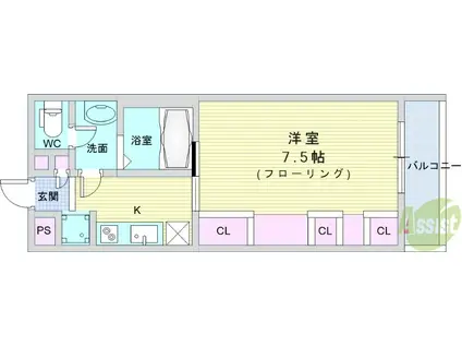 リブリ・リヴェール城南(1K/1階)の間取り写真