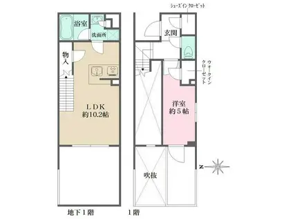 ラペルラ自由が丘2(1LDK/1階)の間取り写真