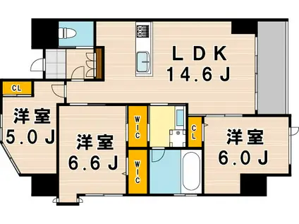 GRACE HAPOSA西小倉RESIDENCE(3LDK/5階)の間取り写真