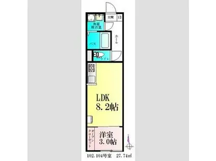 BAU美田園(1LDK/1階)の間取り写真