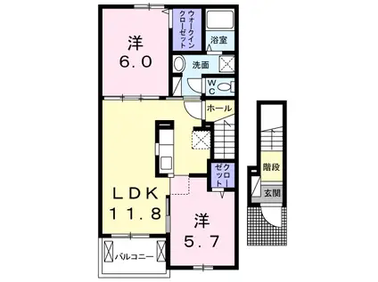 プリムヴェ一ル(2LDK/2階)の間取り写真