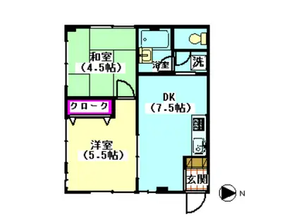 タカナシハイツ(2DK/1階)の間取り写真