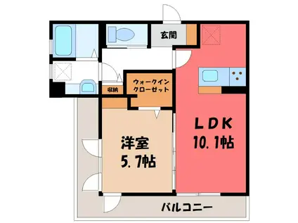 アリビオ前橋(1LDK/2階)の間取り写真