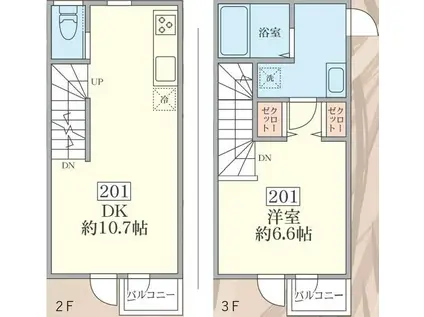 コンフォルトテン(1DK/2階)の間取り写真