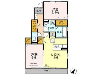 シャルマン志野B(2LDK/1階)の間取り写真