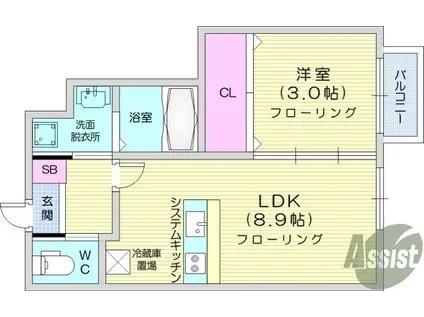 キララ鈎取本町2(1LDK/1階)の間取り写真