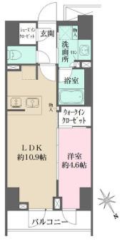 ルフォンプログレ四谷(1LDK/13階)の間取り写真