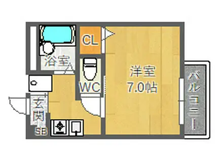 パーシモンハウスII(1K/2階)の間取り写真