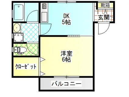 ラ・カシェット(1DK/2階)の間取り写真