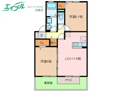 春夏秋冬 夏(2LDK/1階)の間取り写真