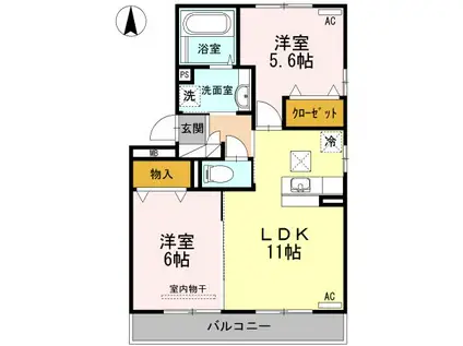 ウエスト ヴィレッジI(2LDK/1階)の間取り写真