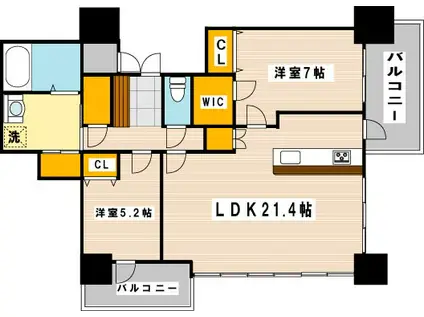 小倉D.C.TOWER(2LDK/24階)の間取り写真