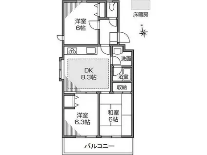 コンフォート三鷹台(3DK/1階)の間取り写真