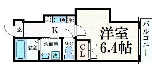 アリバ豊崎(1K/4階)の間取り写真
