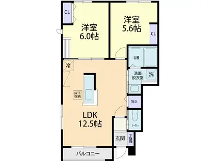 ラビエール(2LDK/1階)の間取り写真