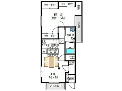 クプログ(1LDK/3階)の間取り写真
