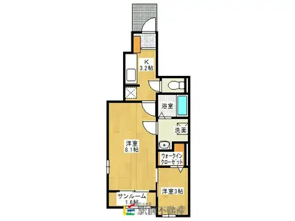 クリスタル・アクアL(1SK/1階)の間取り写真