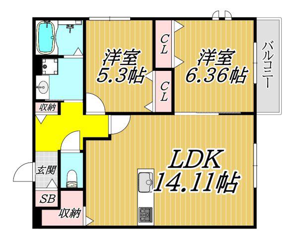 ルミエール野間北(2LDK/1階)の間取り写真