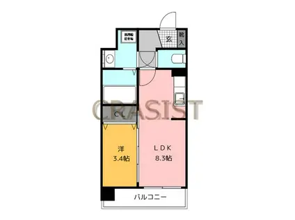 MODERN PALAZZO博多SURII(1LDK/4階)の間取り写真