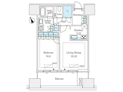 麻布台ヒルズレジデンス(1SLDK/8階)の間取り写真