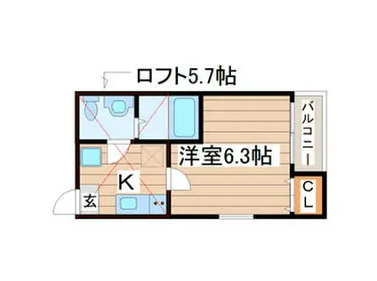 ソエル長町(1K/1階)の間取り写真