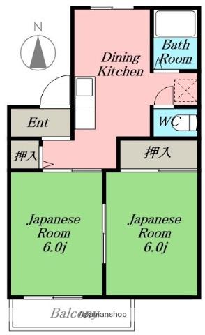 オークラ名西(2DK/2階)の間取り写真