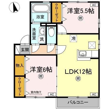 リビングタウン神田B棟(2LDK/1階)の間取り写真