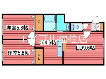 ルミエールSUHARA B棟(2LDK/1階)の間取り写真