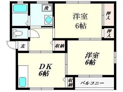 カーサアチェ・イーA棟(2DK/1階)の間取り写真