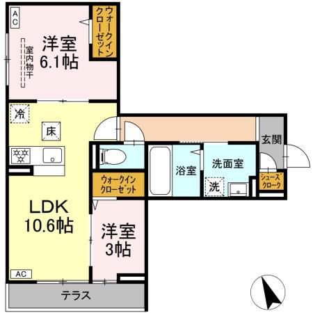 D PAINA 菅北浦(2LDK/1階)の間取り写真