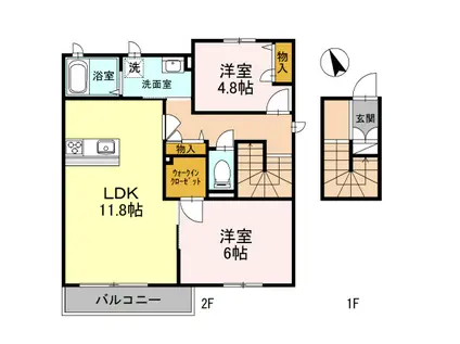 HEARTYS ENT E棟(2LDK/1階)の間取り写真
