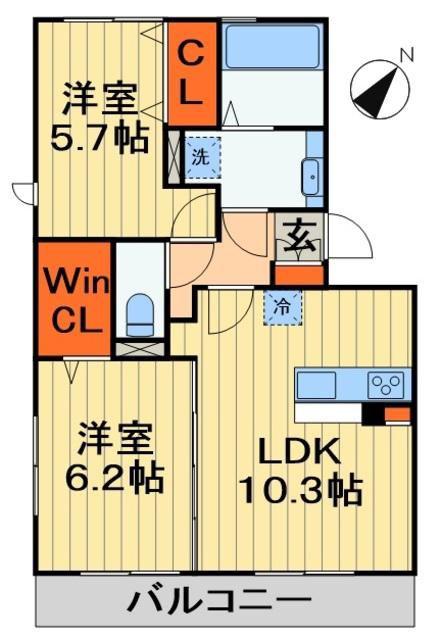 ラ・リアンC棟(2LDK/2階)の間取り写真