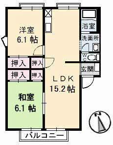 フレグランス藤ノ木 C棟(2LDK/2階)の間取り写真