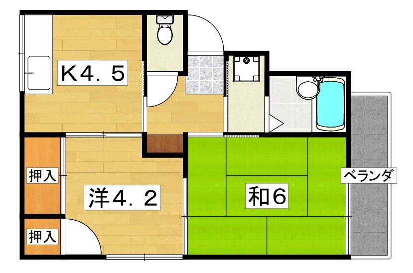 ワールドライフ中田(2K/2階)の間取り写真