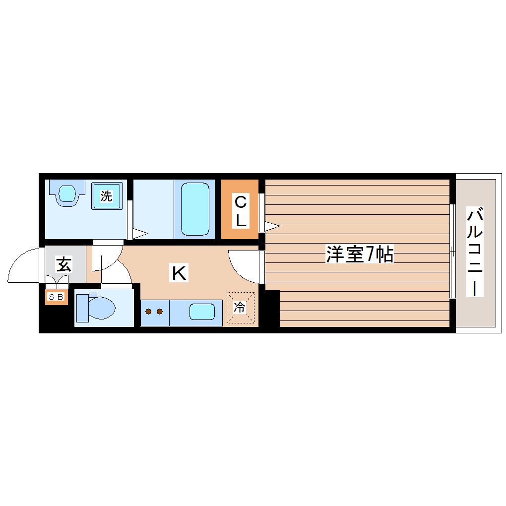 CINZA東仙台(1K/1階)の間取り写真