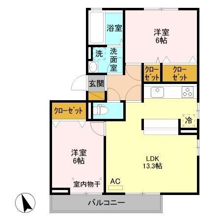 ペイサージュ B/D(2LDK/3階)の間取り写真