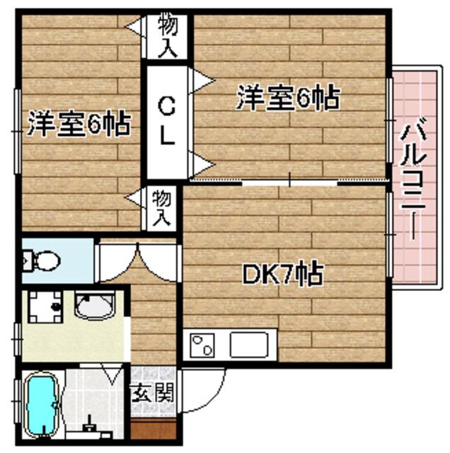 ベルドミール(2DK/2階)の間取り写真